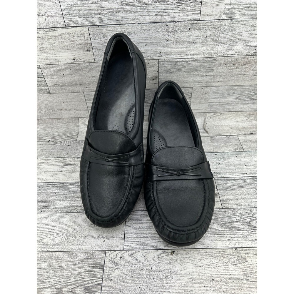 SAS Tripad Comfort Black Leather‎ Wedge Loafers Women Sz 9.5 W K7840783 Slip On